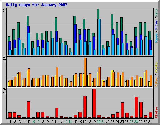 Daily usage for January 2007