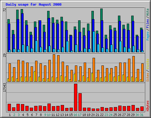 Daily usage for August 2008